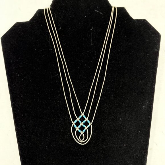 Native American Liquid‎ Silver Turquoise Necklace 3 Pc Jewelry Set 925 Sterling - Picture 6 of 16